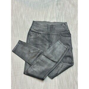 Spanx by Sara Blakely Alexia Skinny Jeans Womens M Gray  Side Zip Waist Metallic